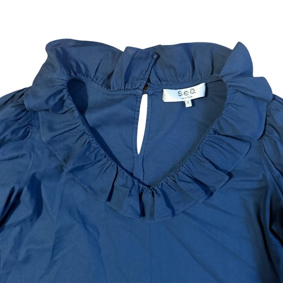 Sea New York Blue Peasant Shirt Size 2 - Picture 2 of 3